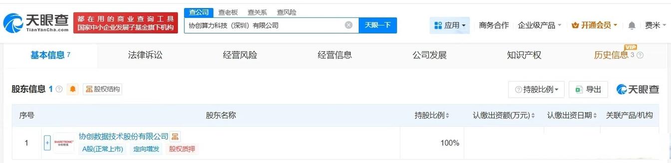 【#协创数据在深圳成立算力科技公司# 注册资本1000
